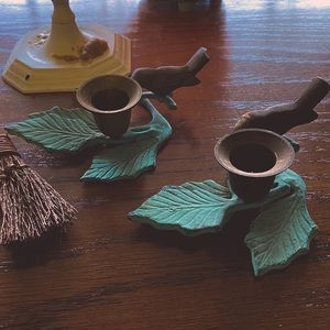 Set of 2 Vintage Brass Bird Candleholders